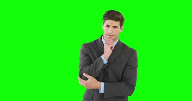 Pensive Businessman In Suit Thinking Against Green Screen - Download Free Stock Images Pikwizard.com