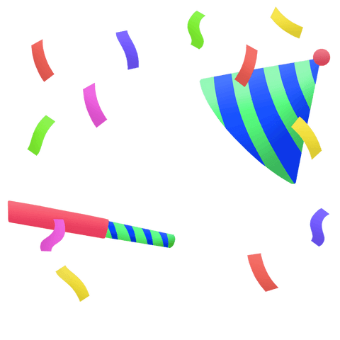 Transparent background party hat, blower, confetti illustrations