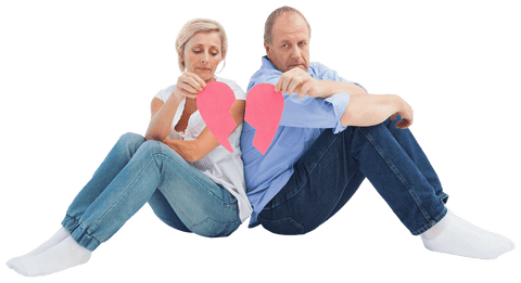 Transparent Image of Mature Couple Holding Broken Heart Symbol - Download Free Stock Videos Pikwizard.com