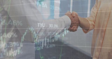 Business Partners Shaking Hands with Stock Market Overlay