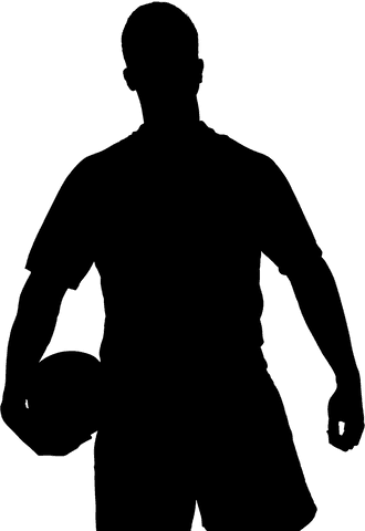 Transparent silhouette of rugby player holding ball standing confidently