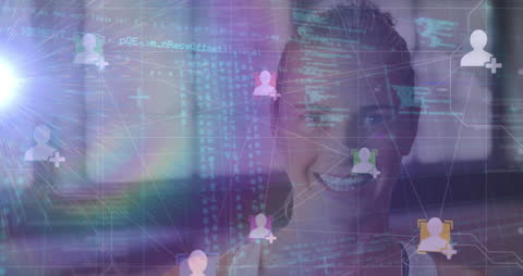 Digital Network with Smiling Professional Conceptual Overlay