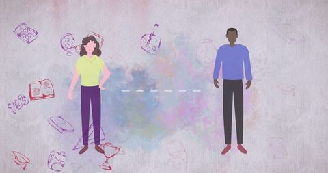 Social Distancing in Education Concept Drawings on White