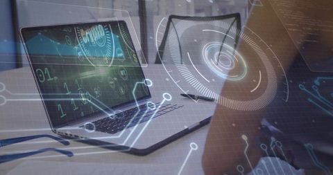 Modern technology holographic interface on laptop