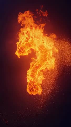 Flaming Question Mark Surging and Emitting Sparks — Vertical Motion Graphic Loop