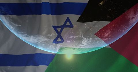 Symbolic Globe Overlapping Israel and Palestine Flags