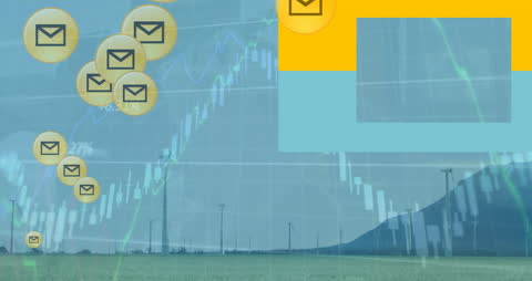 Envelope Animation Over Wind Farm with Data Visuals