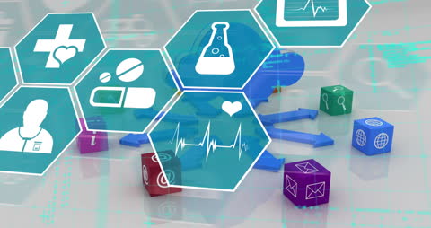 Digital Healthcare Icons with Technological Elements
