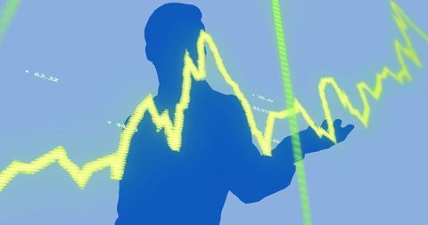 Silhouette of Businessman with Digital Data Visualization