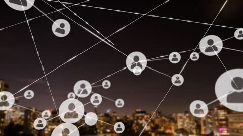 Digital Network Overlaying Cityscape Illustrates Global Connections