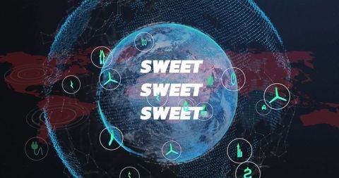 Digital earth globe with green energy icons and network connections