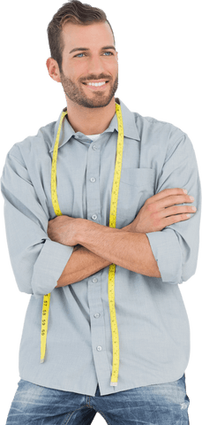 transparent smiling male fashion designer with measuring tape - Download Free Stock Videos Pikwizard.com