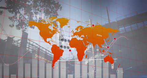 Global Business Data Overlay on Construction Background