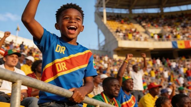 Young fan cheering in dr team shirt leaning on railing at sunlit stadium crowd