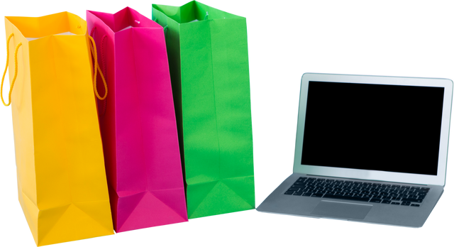 Shopping bags and laptop isolated, transparent background - Download Free Stock Videos Pikwizard.com