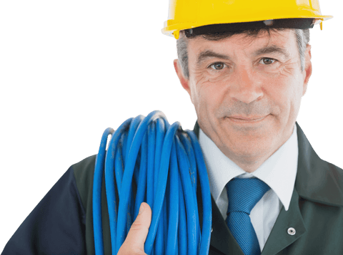 Confident Specialized Technician with Electric Wire on Shoulder Transparent Background