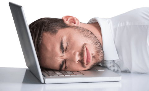 Exhausted Businessman Resting on Laptop Keyboard Transparent Background - Download Free Stock Videos Pikwizard.com