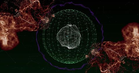 Futuristic network visualization with glowing waves and patterns