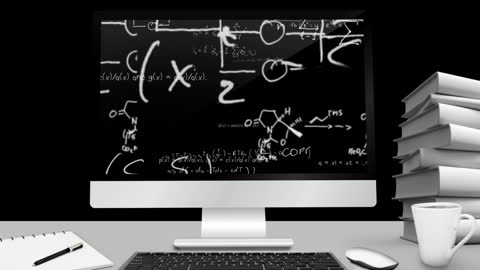 Computer Monitor Displaying Floating Math Equations