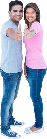 Happy couple giving thumbs up on transparent background