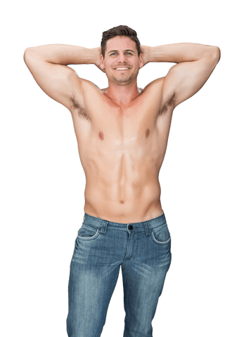 Muscular Caucasian Man Tensing Muscles Against Transparent Background