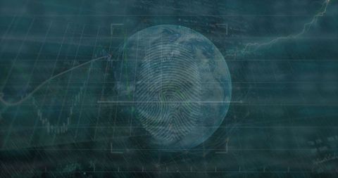 Globe with Fingerprint Overlay on Digital Interface for Global Digital Security - Download Free Stock Images Pikwizard.com