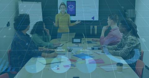 Innovative leader presenting business strategy to team