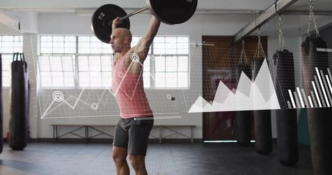 Strongman Lifting Weights with Digital Data Overlay in Gym - Download Free Stock Images Pikwizard.com