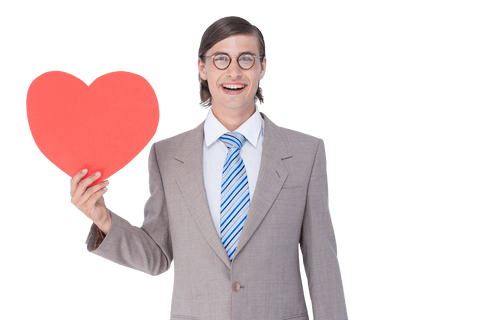 transparent geeky businessman smiling holding heart card - Download Free Stock Videos Pikwizard.com