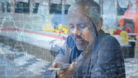 Smiling Businessman with Global Technology Overlay