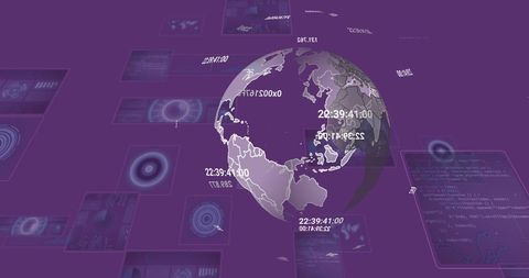 digital earth with data flow over purple background - Download Free Stock Images Pikwizard.com