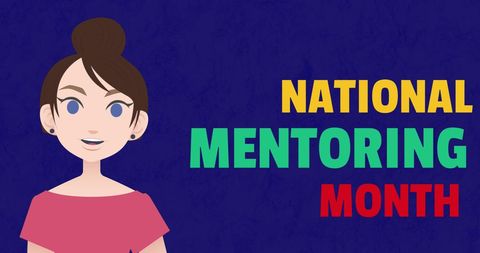Illustrated woman celebrating national mentoring month