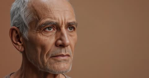 Senior Hispanic Man Shifting Gaze Continues Contemplation