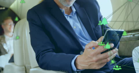 Businessman Using Smartphone with Digital Network Connections Overlay