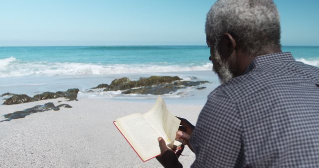 Elderly Man Reading Book by the Ocean - Download Free Stock Images Pikwizard.com