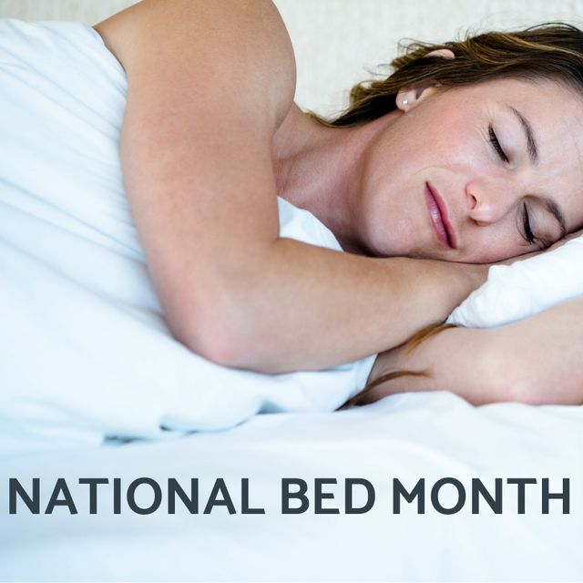 Woman Sleeping Peacefully in Bed for National Bed Month - Download Free Stock Templates Pikwizard.com