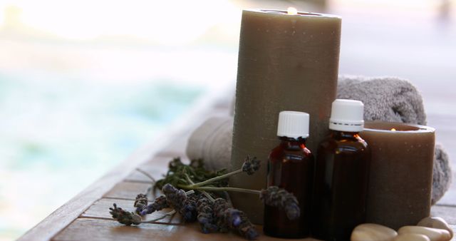 Beauty treatments presented with dried lavender and candles at the spa