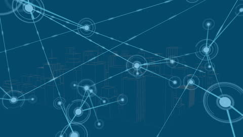 Digital Network Grid Over Abstract Cityscape