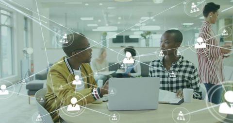 Modern office collaboration with digital network connectivity