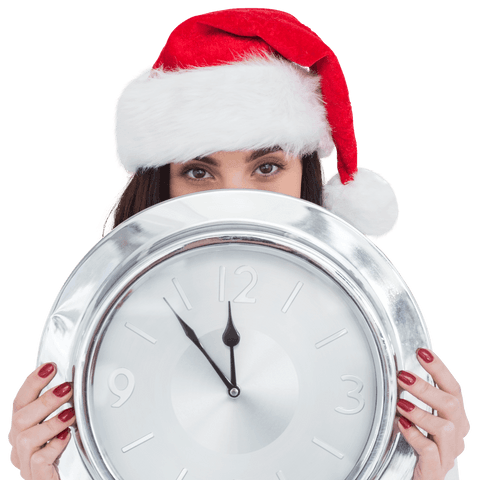 festive woman in santa hat holding transparent wall clock - Download Free Stock Videos Pikwizard.com