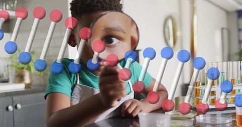 Curious Young Scientist Exploring DNA in Laboratory Context