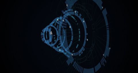 Futuristic digital interface with moving abstract circles