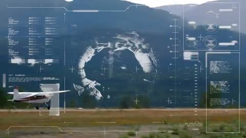 Plane Taking Off with Futuristic Augmented Reality Interface