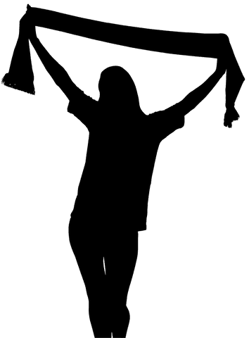 Digital silhouette of female supporter with scarf on transparent background