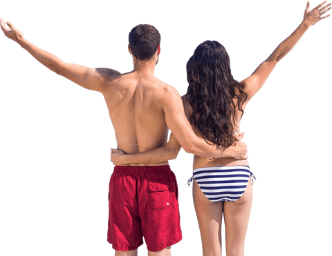 Joyful Couple Celebrating Vacation on Beach with Transparent Background