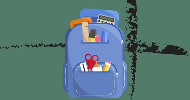 Blue School Backpack Icon with Supplies on Green Background - Download Free Stock Images Pikwizard.com