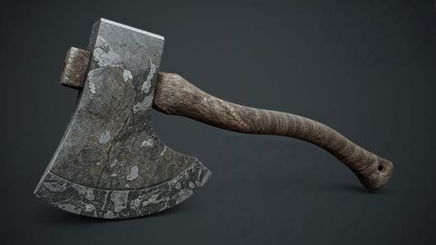 Rustic weathered axe with textured metal and wooden handle