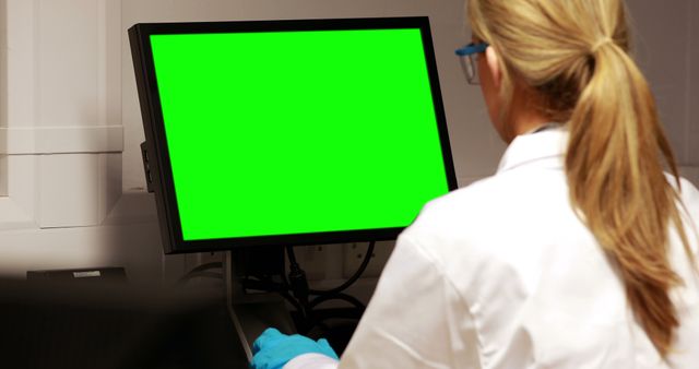 Scientist Working on Computer with Green Screen in Laboratory - Download Free Stock Images Pikwizard.com