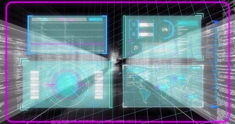 Futuristic Holographic Interface with Data Visualization Displays