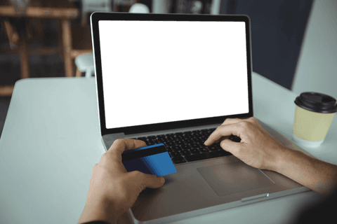 woman holding credit card, making payment online on transparent screen laptop - Download Free Stock Videos Pikwizard.com